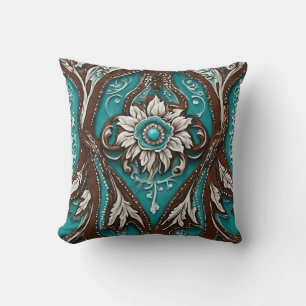 Southern Cowgirl Brown Turquoise Western Country Throw Pillow