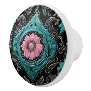 Southern Cowgirl Pink Turquoise Western Country Ceramic Knob