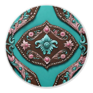 Southern Cowgirl Turquoise Pink Western Country Ceramic Knob