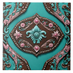 Southern Cowgirl Turquoise Pink Western Country Ceramic Tile