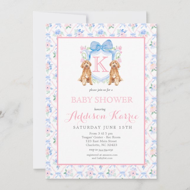 Southern dog Monogram Crest Baby Shower Invitation (Front)