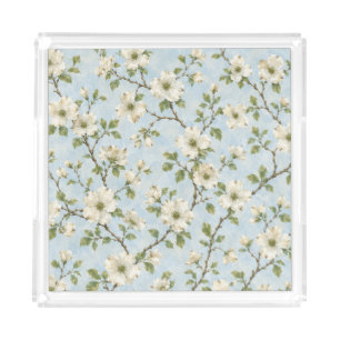 Southern Dogwood Blossom Pattern on Soft Blue Acrylic Tray
