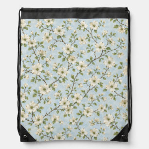 Southern Dogwood Blossom Pattern on Soft Blue Drawstring Bag