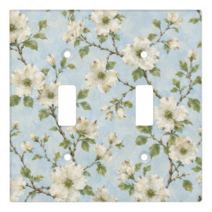 Southern Dogwood Blossom Pattern on Soft Blue Light Switch Cover
