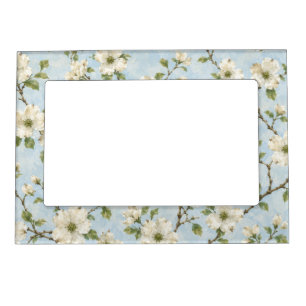 Southern Dogwood Blossom Pattern on Soft Blue Magnetic Frame