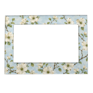 Southern Dogwood Blossom Pattern on Soft Blue Magnetic Frame