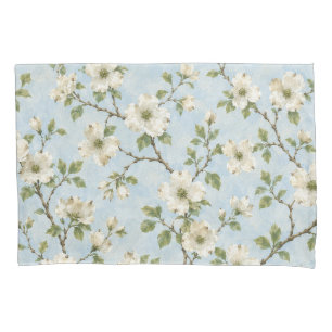 Southern Dogwood Blossom Pattern on Soft Blue Pillow Case