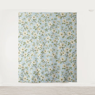 Southern Dogwood Blossom Pattern on Soft Blue Tapestry