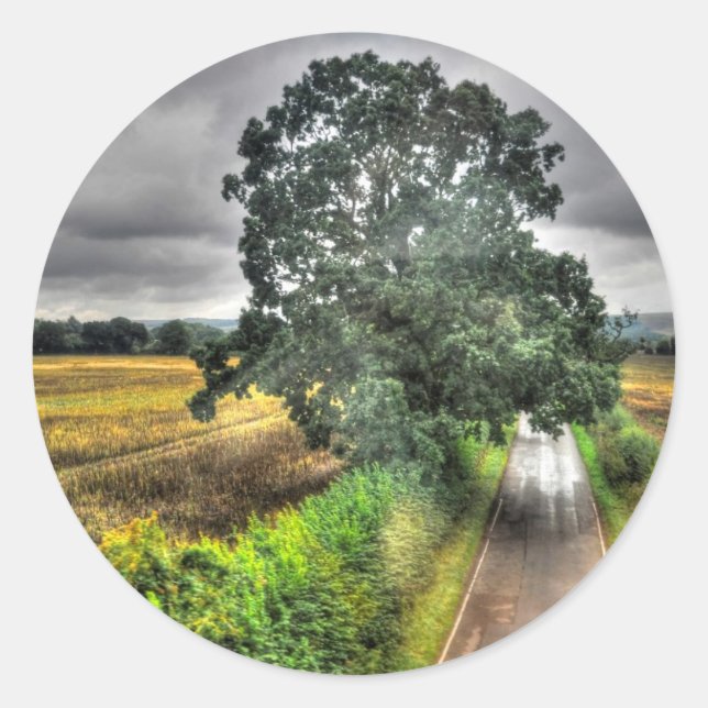 Southern England Country Road & Pasture Scene Classic Round Sticker (Front)