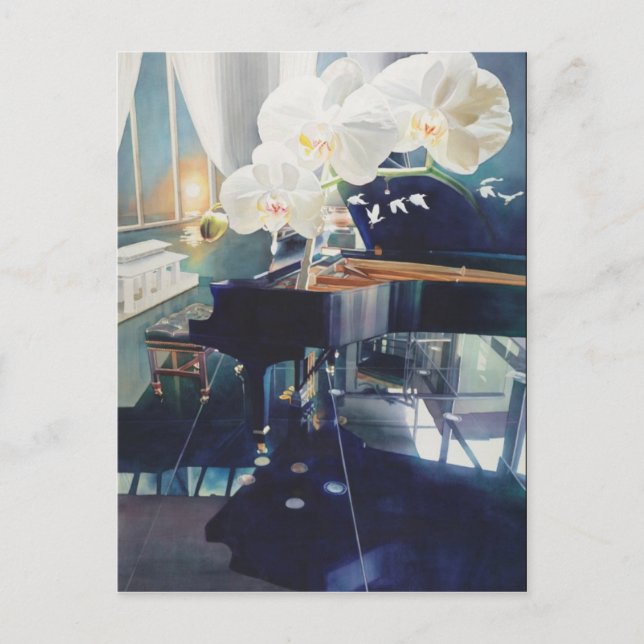 "Southern Exposure" Piano & Flowers Watercolor Postcard (Front)