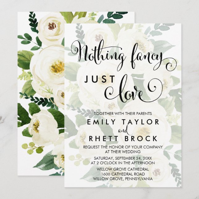 Southern | Faded Floral Nothing Fancy Just Love Invitation (Front/Back)