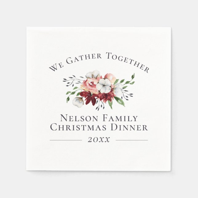 Southern Floral Cotton Christmas Dinner Serving Napkins (Front)