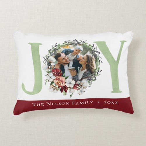 Southern Floral Cotton Christmas Joy Holiday Photo Accent Pillow