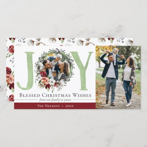 Southern Floral Cotton Christmas Joy Holiday Photo Card