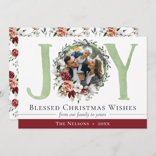 Southern Floral Cotton Christmas Joy Holiday Photo Card