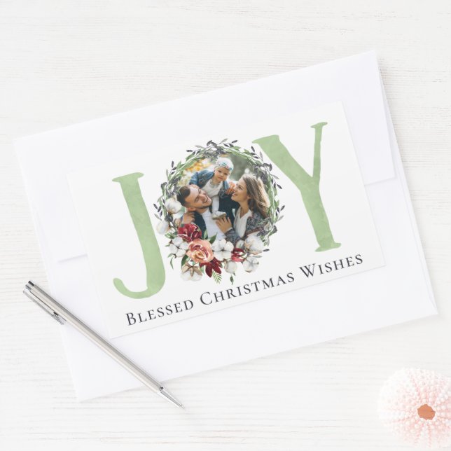Southern Floral Cotton Christmas Joy Holiday Photo Rectangular Sticker (Envelope)