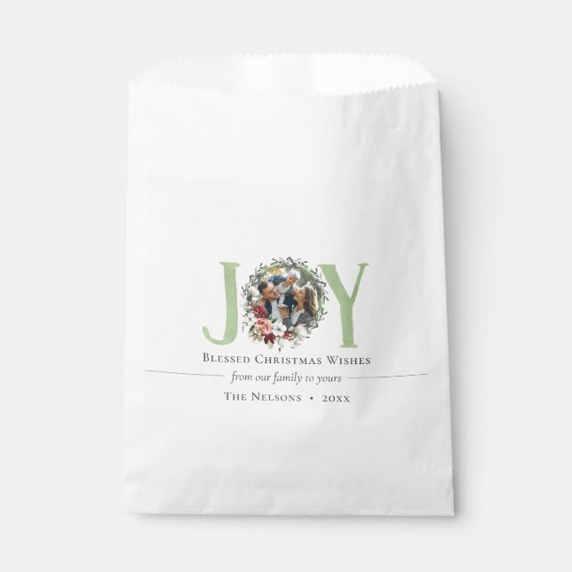 Southern Floral & Cotton Christmas Joy Photo Gift Favor Bag (Front)