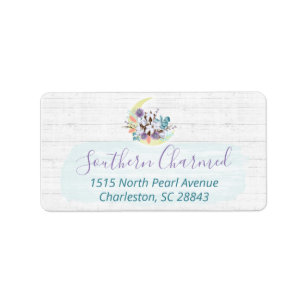 Southern Floral Cotton Moon & Rustic Wood Address Label