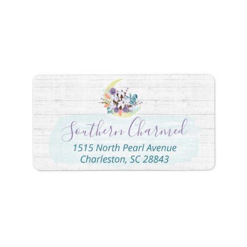 Southern Floral Cotton Moon  Rustic Wood Address Label