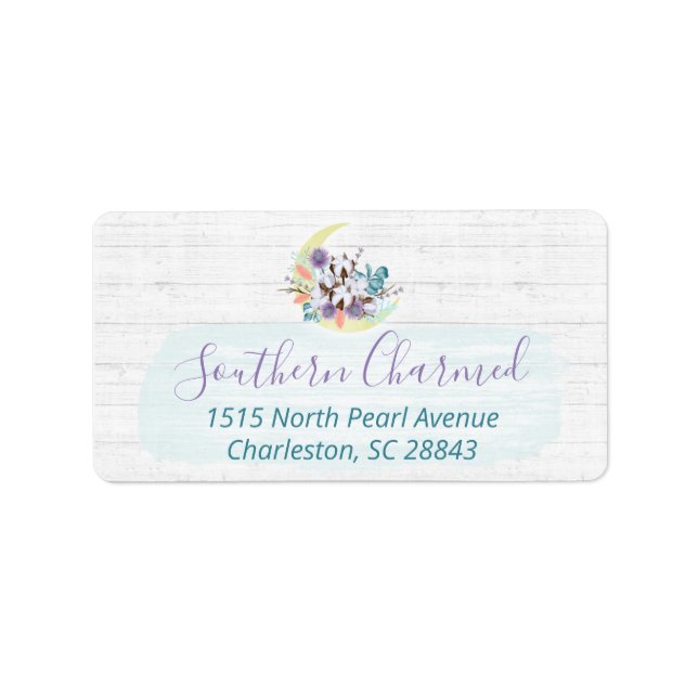 Southern Floral Cotton Moon & Rustic Wood Address Label (Front)