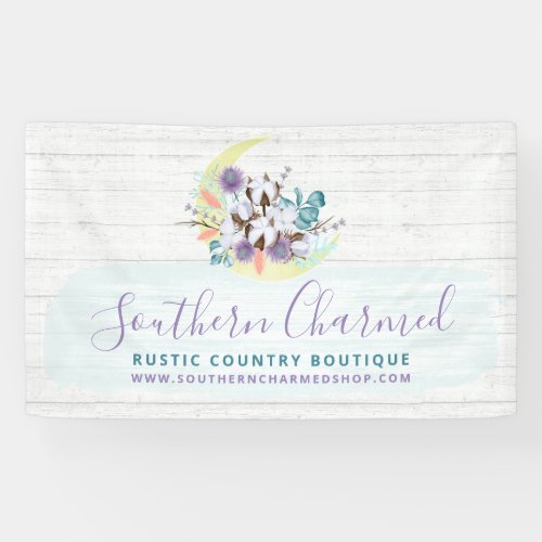 Southern Floral Cotton Moon  Rustic Wood Country Banner