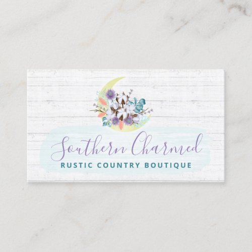 Southern Floral Cotton Moon  Rustic Wood Country Business Card