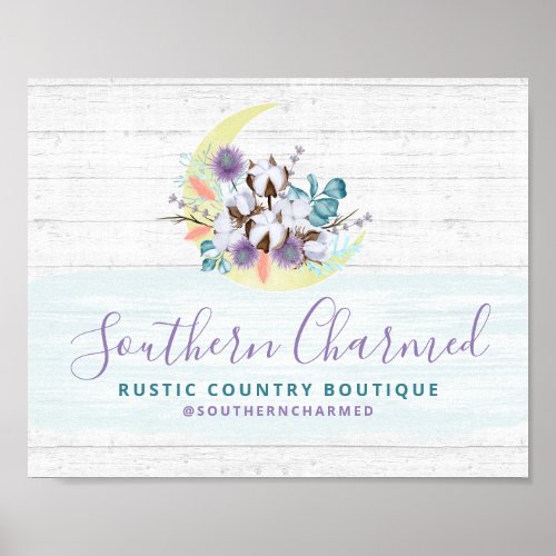 Southern Floral Cotton Moon  Rustic Wood Country Poster