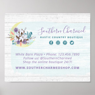 Southern Floral Cotton Moon & Rustic Wood Country Poster