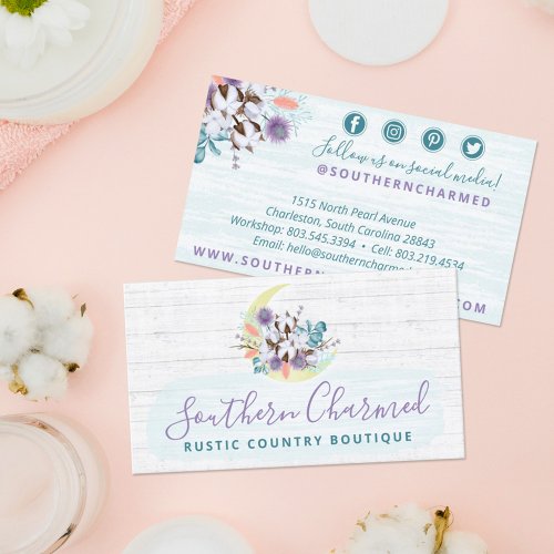 Southern Floral Cotton Moon  Wood Social Media Business Card