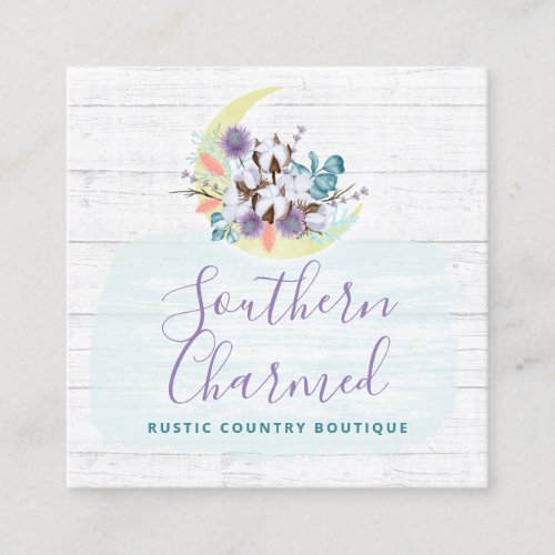 Southern Floral Cotton Moon  Wood Social Media Square Business Card