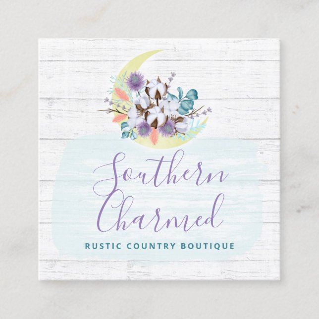 Southern Floral Cotton Moon & Wood Social Media Square Business Card (Front)