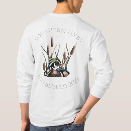 Southern FlyBy Wood Duck with Cattails Long Sleeve T_Shirt