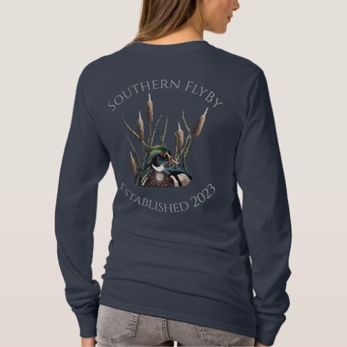 Southern FlyBy Wood Duck with Cattails Long Sleeve T_Shirt
