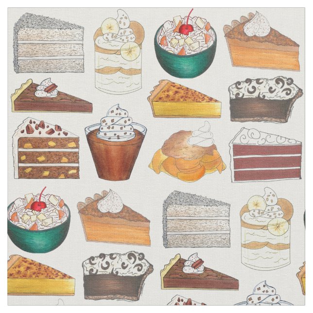 Southern Food Desserts Ambrosia Hummingbird Cake Fabric (Close Up)