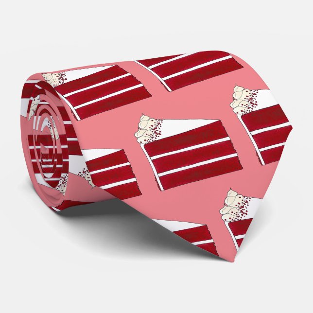 Southern Food Red Velvet Layer Cake Slice Bakery Neck Tie (Rolled)