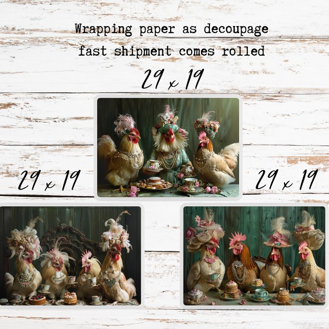 Southern French Chickens Tea Party Decoupage  Wrapping Paper Sheets (Creator Uploaded)