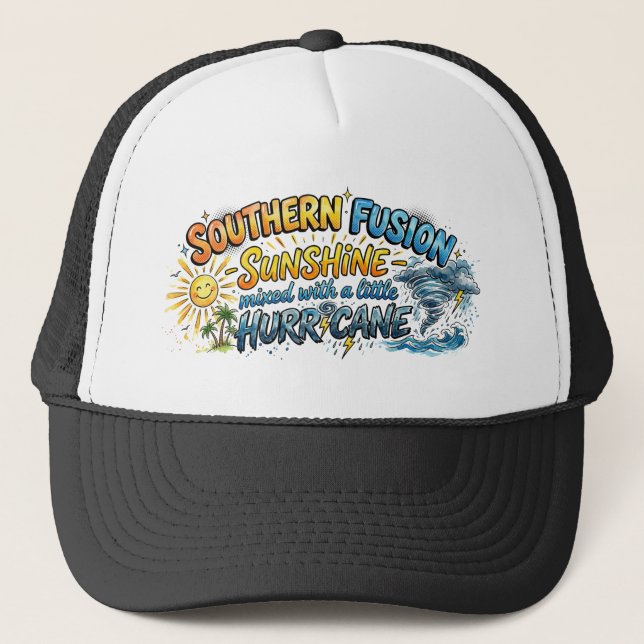 Southern Fusion Sunshine Hurricane Sassy Beach  Trucker Hat (Front)
