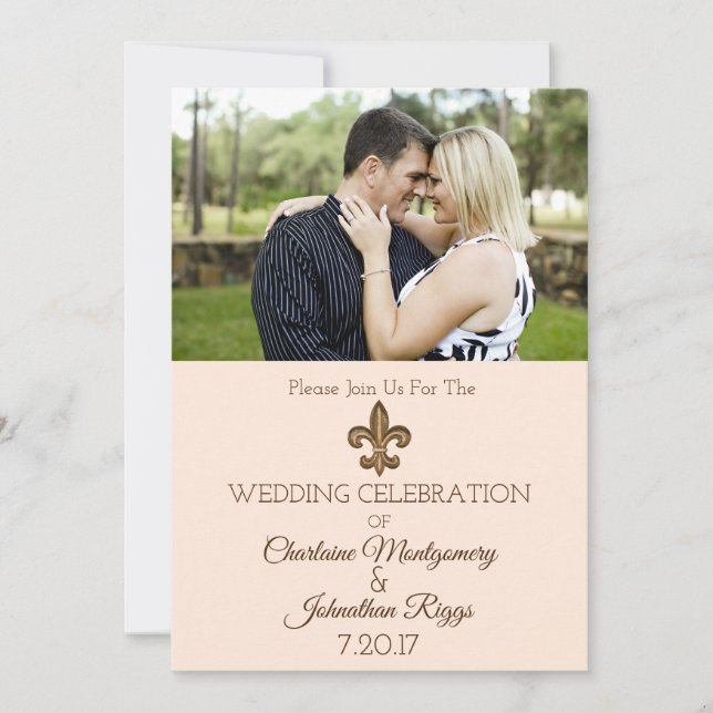 Southern Gold Fleur de Lis Photo Wedding Save The Date (Front)