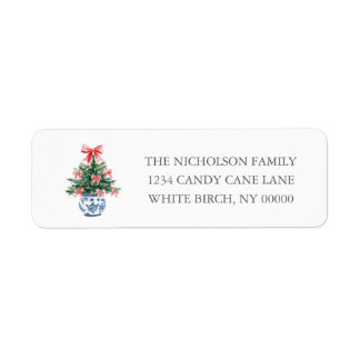 Southern Grandmillennial Buffalo Plaid Red Wreath Label