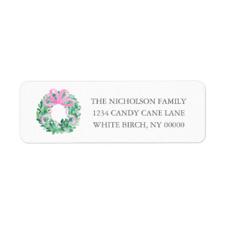 Southern Grandmillennial Pink Bow Christmas Wreath Label
