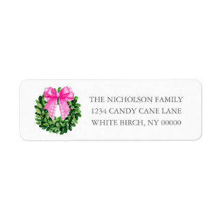 Southern Grandmillennial Pink Plaid Bow Wreath Label