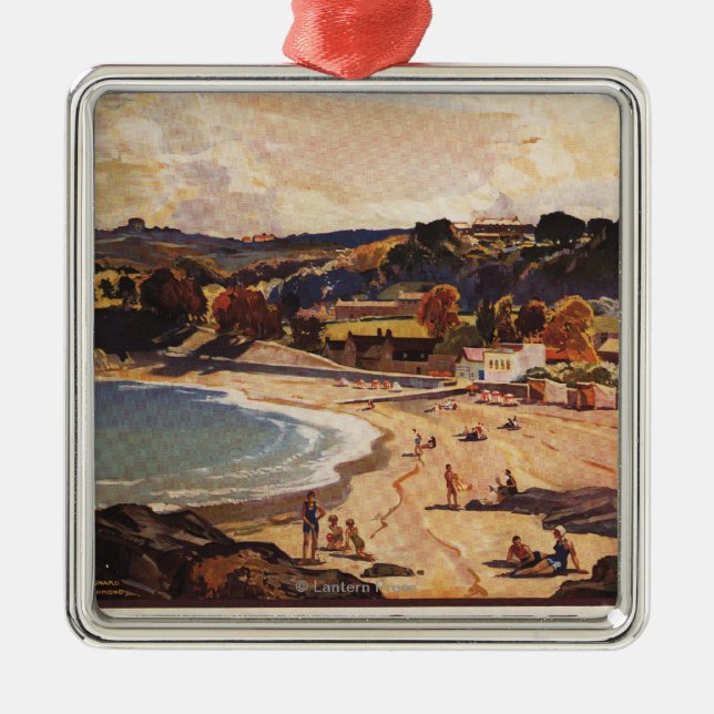 Southern/Great Western Railway Beach Scene Metal Ornament (Front)