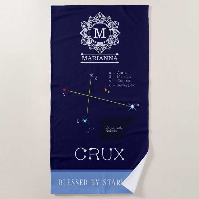 Southern Hemisphere Constellation Crux Beach Towel (Front)