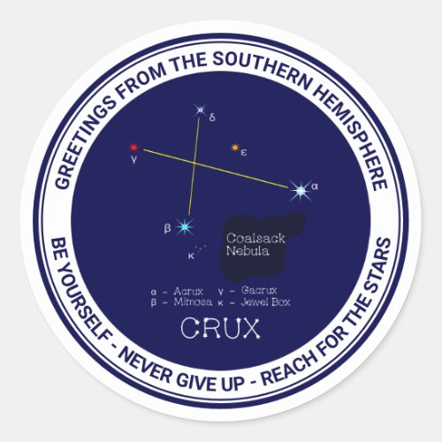 Southern Hemisphere Constellation Crux Classic Round Sticker