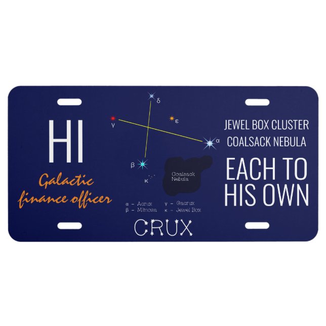 Southern Hemisphere Constellation Crux License Plate (Front)