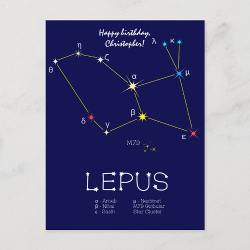 Southern Hemisphere Constellation Lepus Postcard