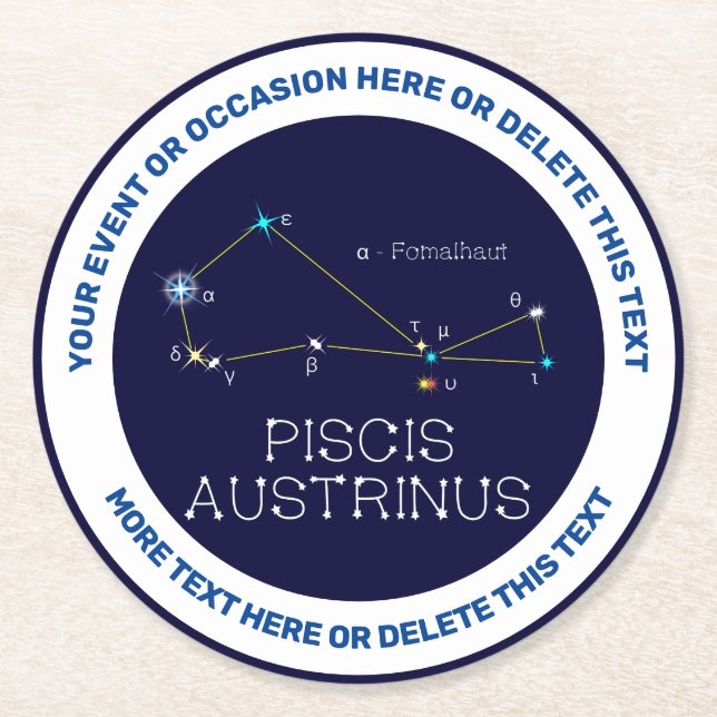 Southern Hemisphere Constellation Piscis Austrinus Round Paper Coaster (Front)
