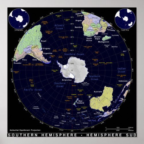 Southern Hemisphere Map Poster