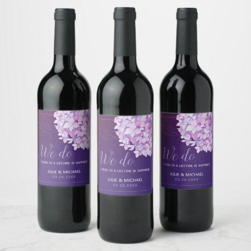 Southern Hydrangeas Purple Wedding Wine Label