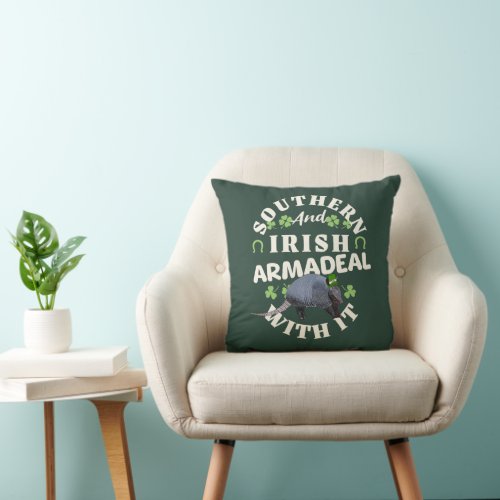 Southern Irish Armadillo Funny St Patricks Day Throw Pillow